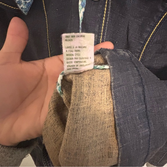 Free people hooded shacket size 2 blue denim embroidered whimsical cottagecore - Picture 10 of 11